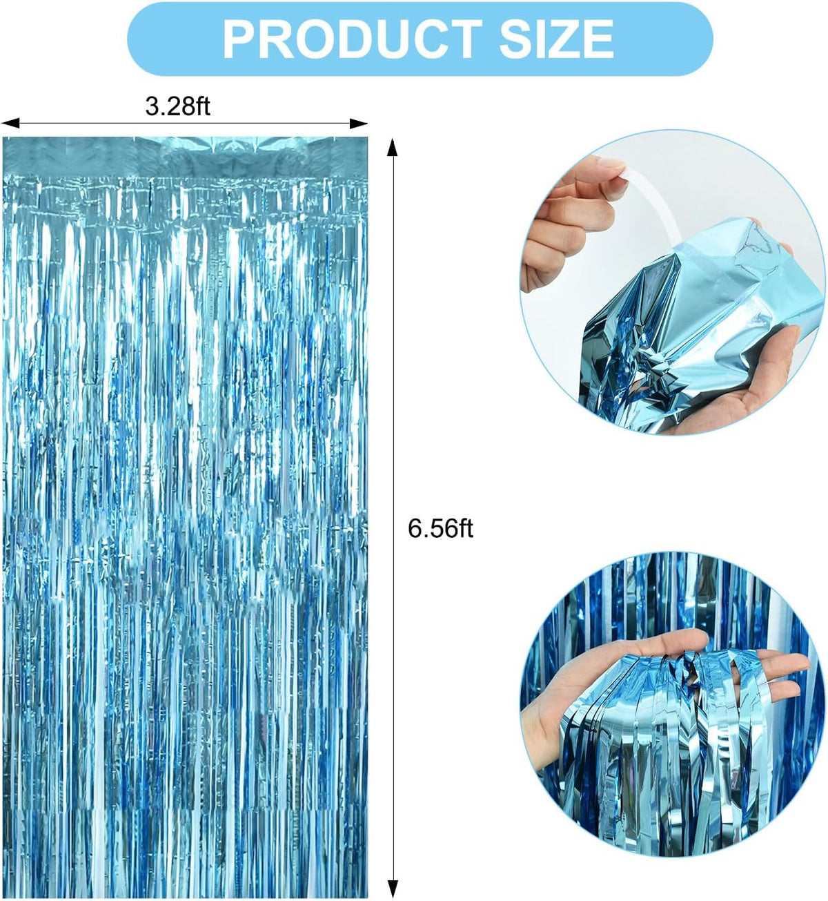 TONIFUL 3Pcs Light Blue Door Streamers,Light Blue Photo Booth Backdrop Metallic Streamers Foil