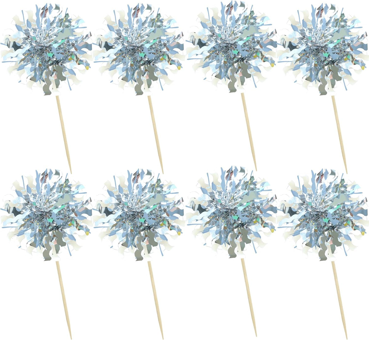 Ephlyn 30Pcs Foil Firework Cupcake Toppers Happy Birthday Cake Toppers Tinsel Flower Drink Stirrers