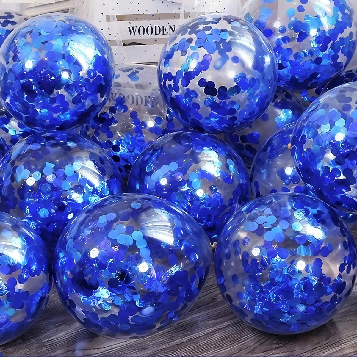 Blue Confetti Balloons, 25 Pcs Thickened 12 Inch Clear Latex Balloon with Confetti Inside for