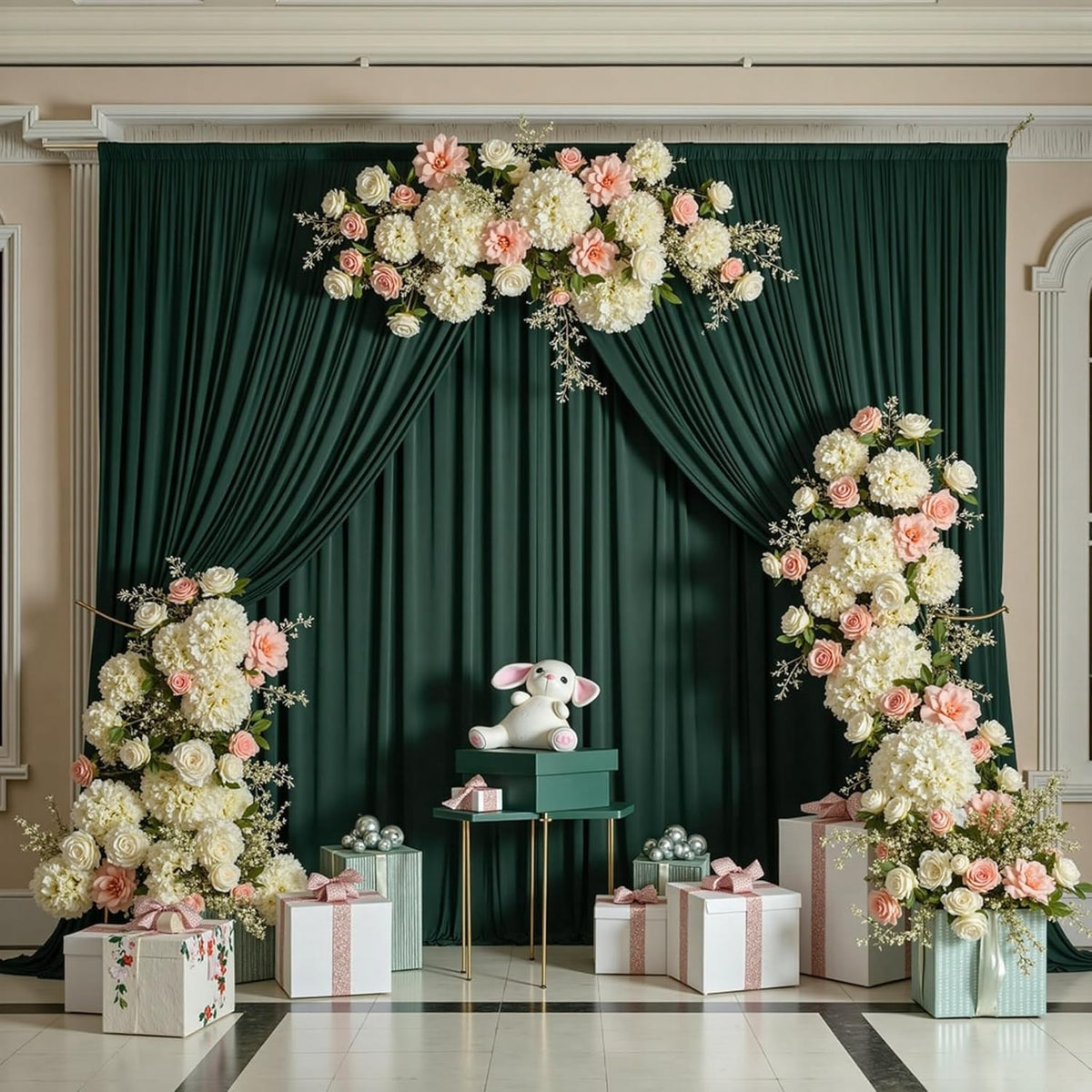 30 ft x 10 ft Wrinkle Free Hunter Green Backdrop Curtain for Parties, Polyester Dark Green Photo