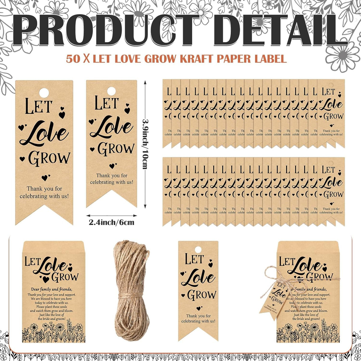 50 Sets Let Love Grow Wedding Favors for Guests Wedding Thank You Gifts Bulk Include Flower Seed