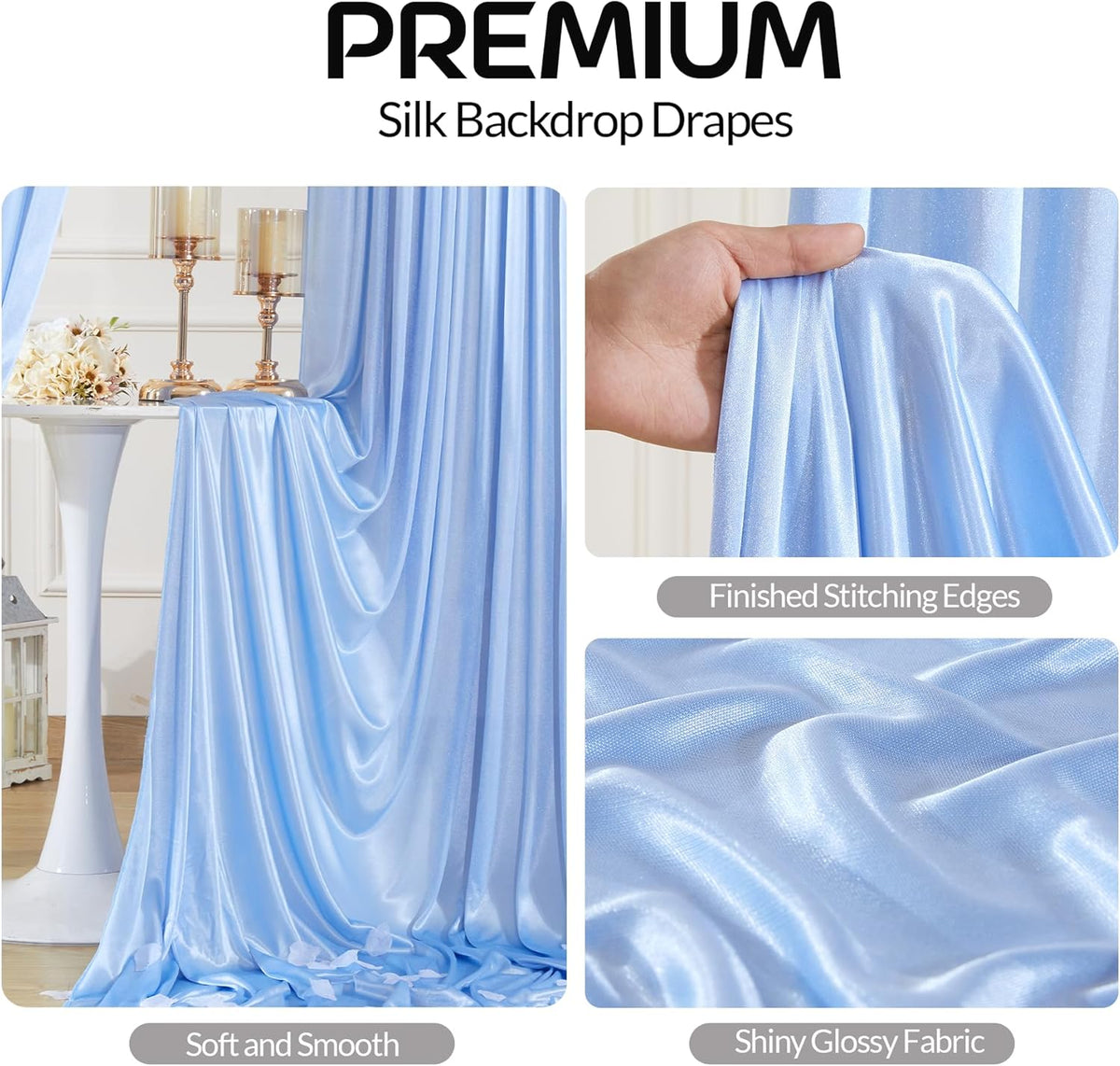 Blue Satin Backdrop Curtains 2 Panels - Glitter Photo Drapes for Baby Shower, 10x10FT Shimmer Back