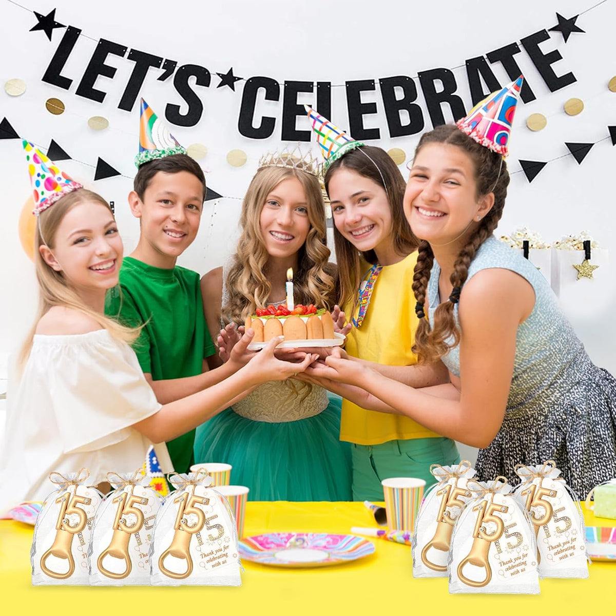 50Pcs 15 Gold Bottle Openers For 15th Birthday Party Favor 15th Birthday Bottle Opener Set Gift For