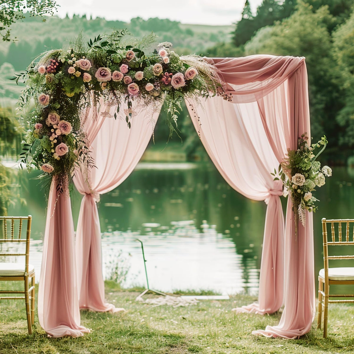 Wokceer Dusty Rose Wedding Arch Draping Fabric Backdrop 4 Panels 28.7" X 20FT Sheer Drapes Fabric