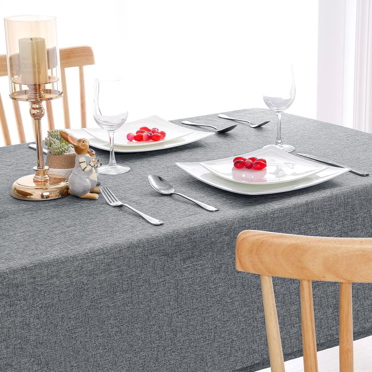 Hiasan Faux Linen Rectangle Tablecloth - Wrinkle and Stain Resistant Washable Table Cloth for