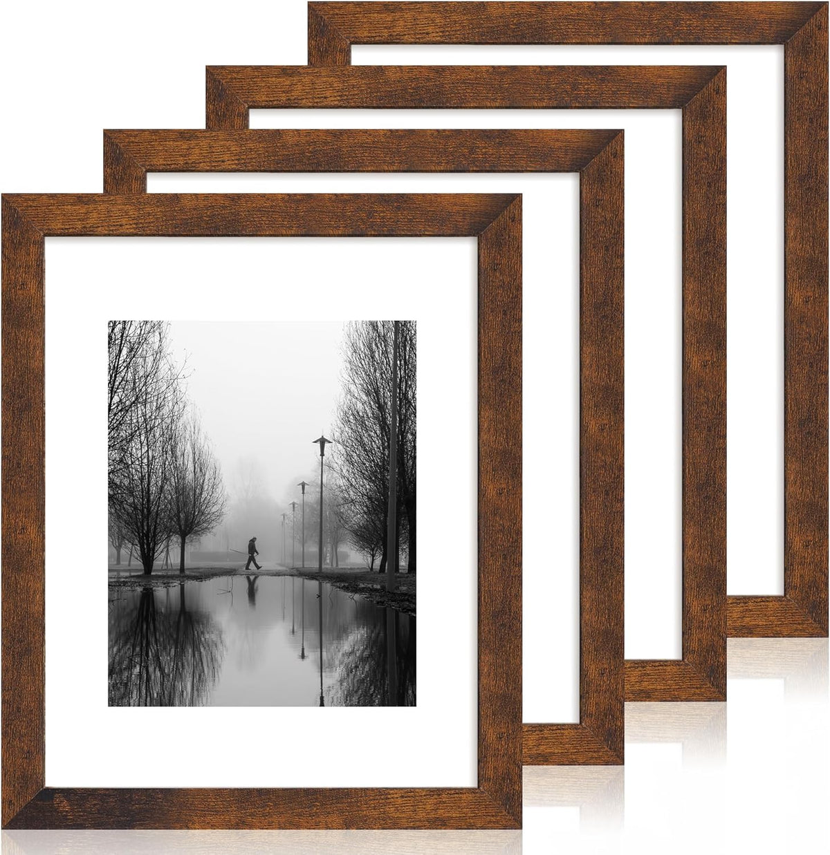 11x14 Picture Frame Set of 4 with Tempered Glass, Rustic Frame Display 8x10 Pictures with Mat or 11