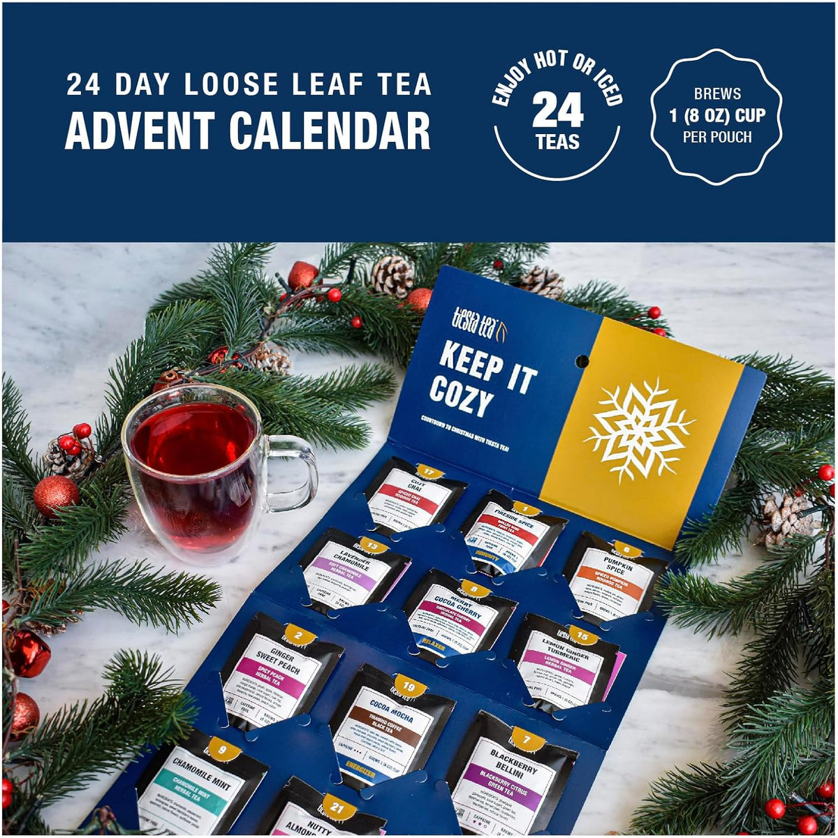 Tiesta Tea Advent Calendar 2025, Loose Leaf Herbal Tea Variety Pack, 24 Exquisite Loose Leaf Blends