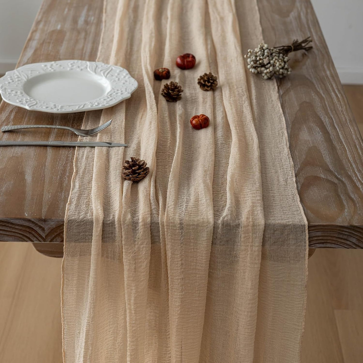 6pcs Deep Beige Cheesecloth Table Runner Rustic Boho Gauze 120 Inch 10 FT Cheese Cloth for Wedding