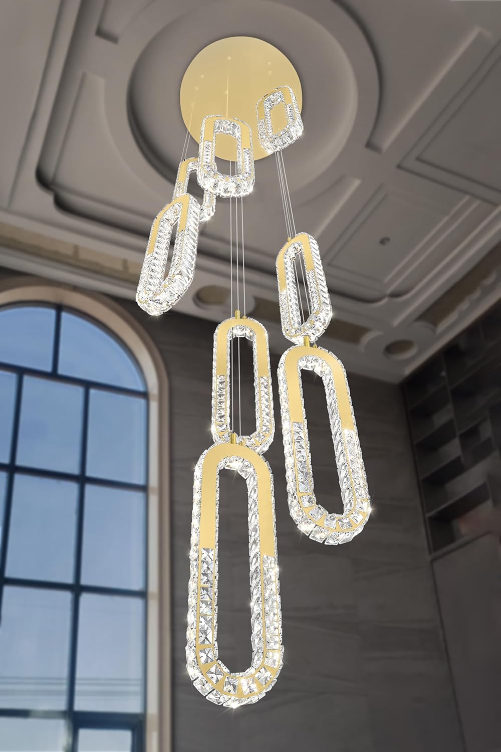 8 Rings Crystal Chandelier,H118 Modern Gold Pendant Light Luxury Foyer Lighting Fixture High