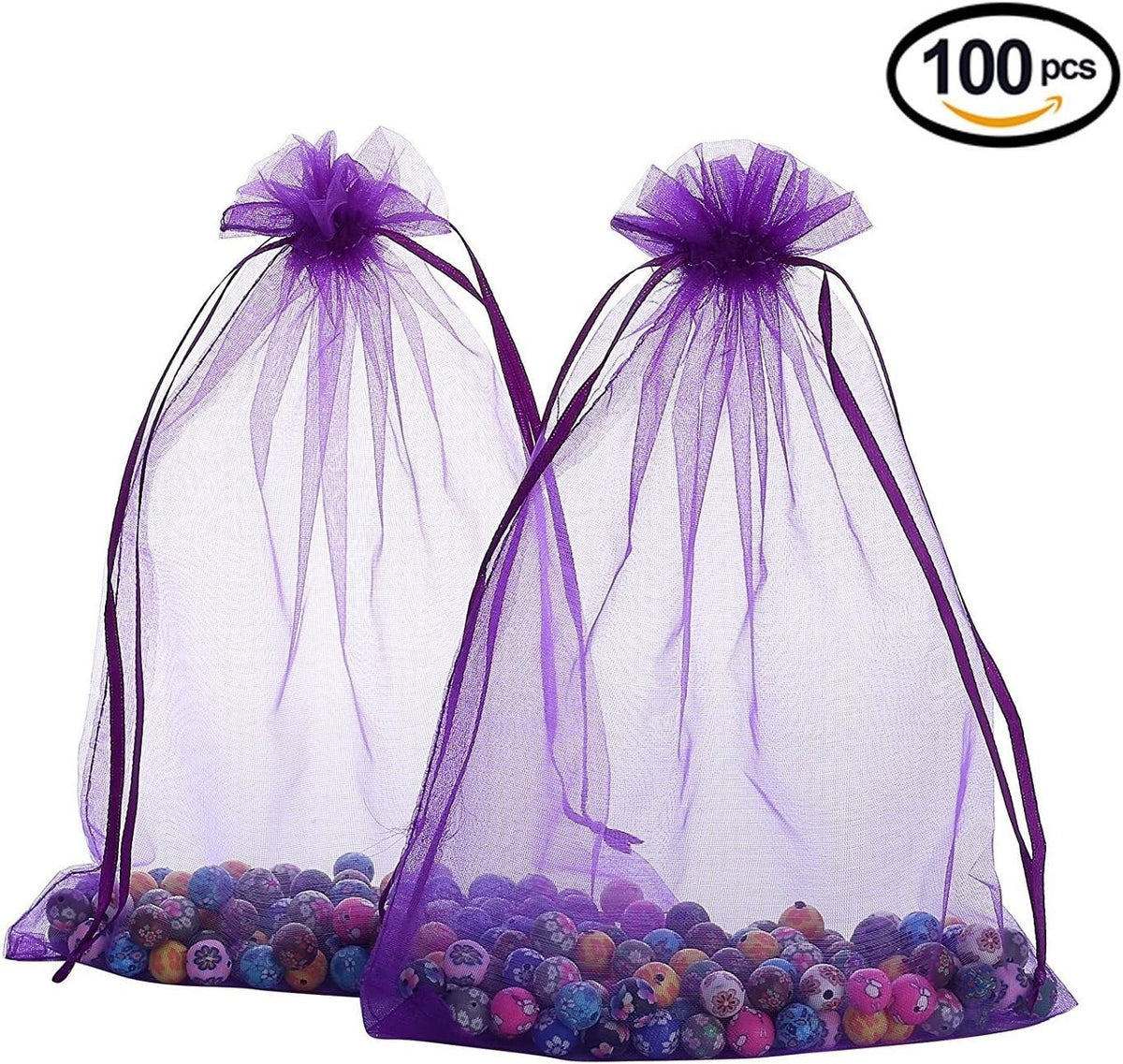 Wudygirl 100pcs Sheer Organza Bags 5‘’x7‘’ Purple Drawstring Packages License Jewelry Lipstick