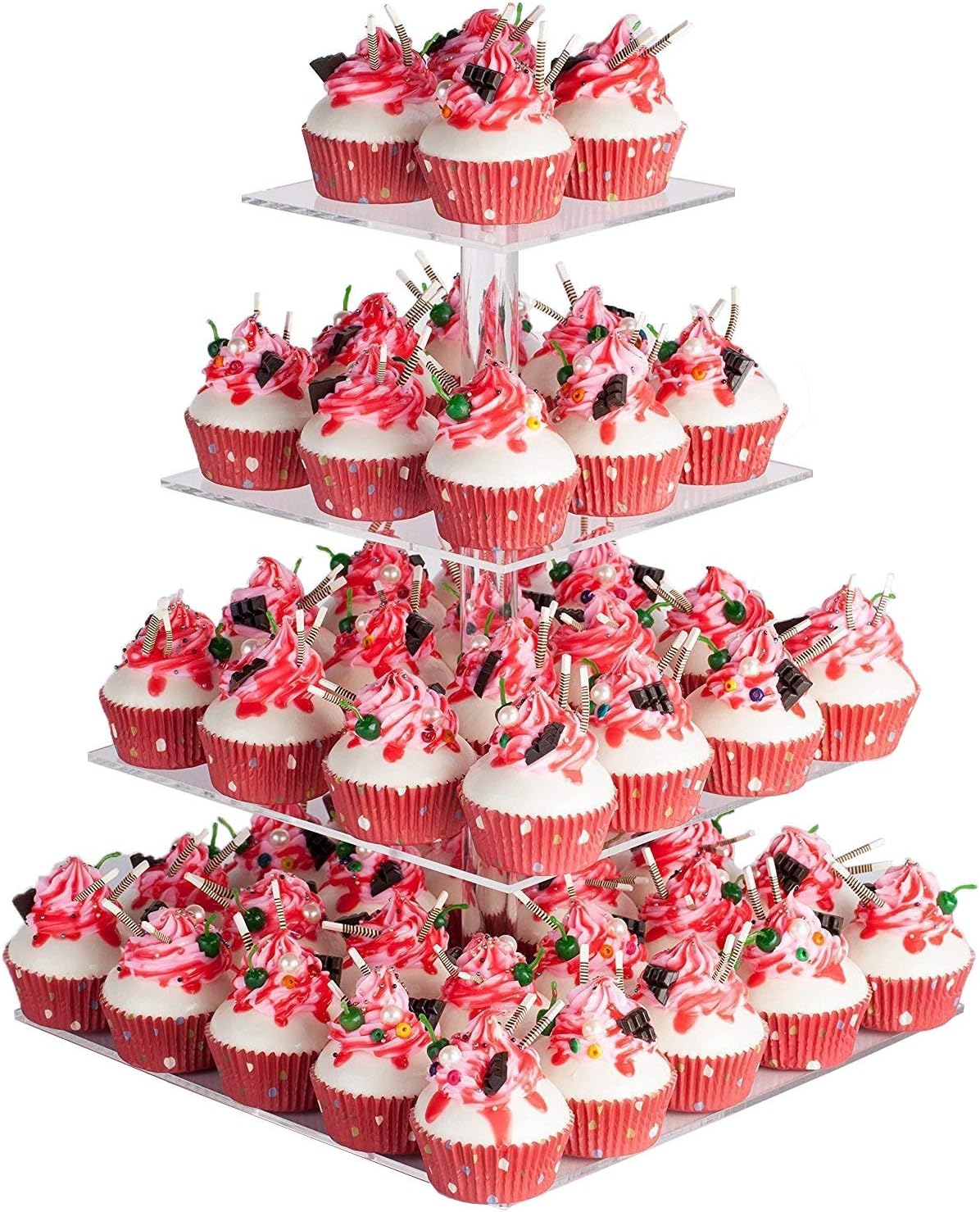 YestBuy 4 Tier Acrylic Cupcake Stand, Premium Cupcake Holder, Acrylic Cupcake Tower Display Cady