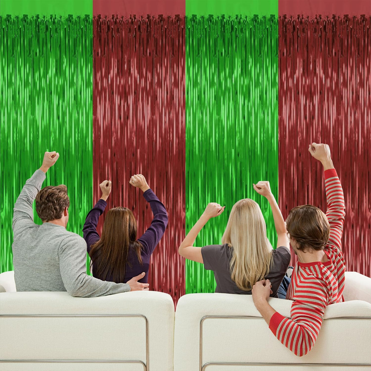 2 Pack Football Party Decorations,3.28 Ft x 6.56 Ft Football Tinsel Backdrop,Brown Green Foil