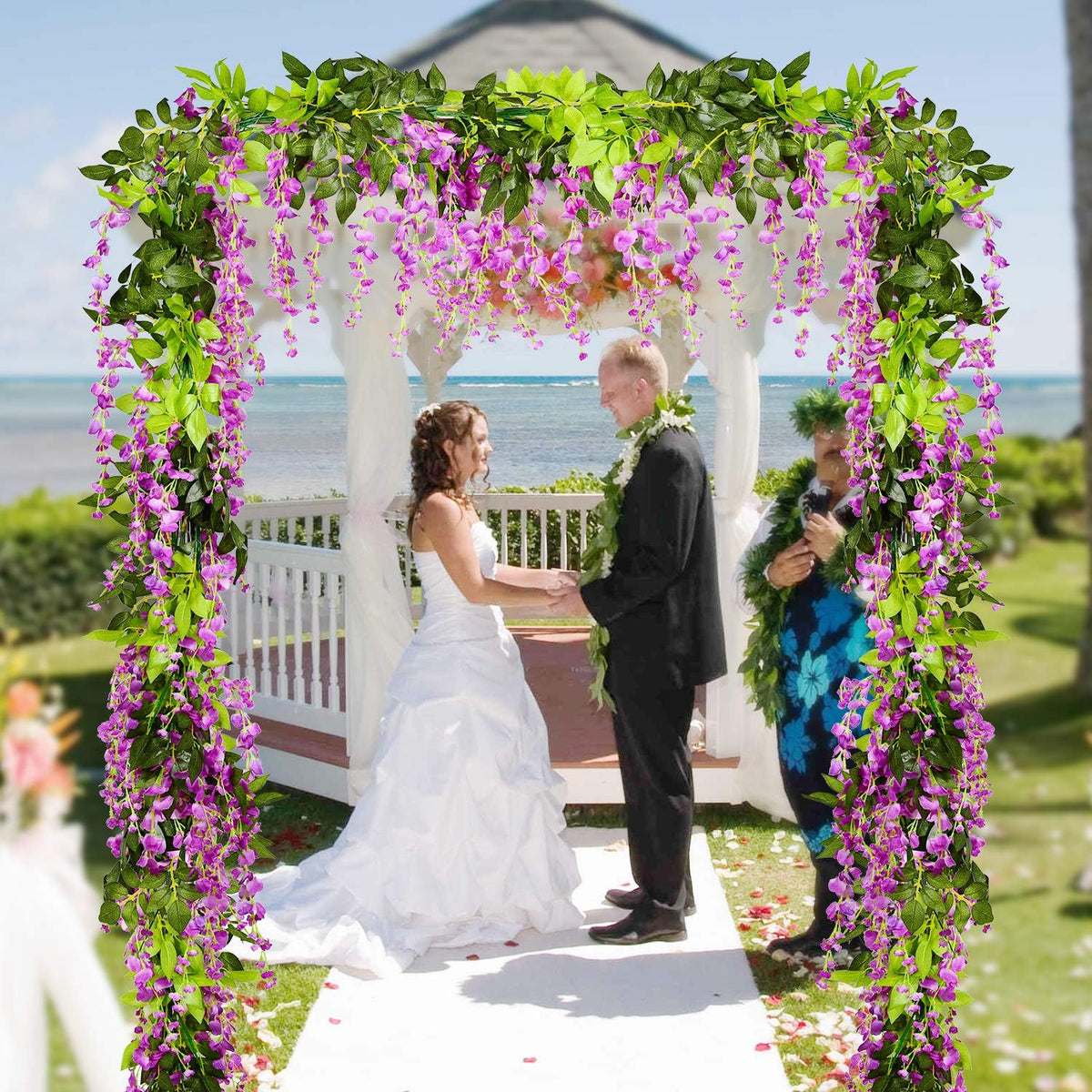 DearHouse 4Pcs 6.6Ft/Piece Artificial Flowers Silk Wisteria Garland Artificial Wisteria Vine Rattan