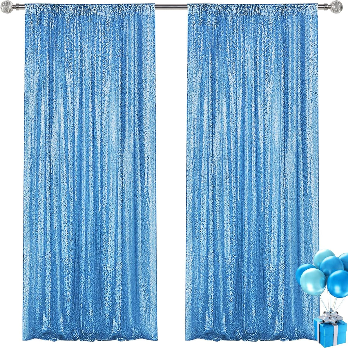 Blue Sequin Backdrop Curtain 2 Pieces 2FTx8FT Glitter Photography Backdrop for Party Wedding