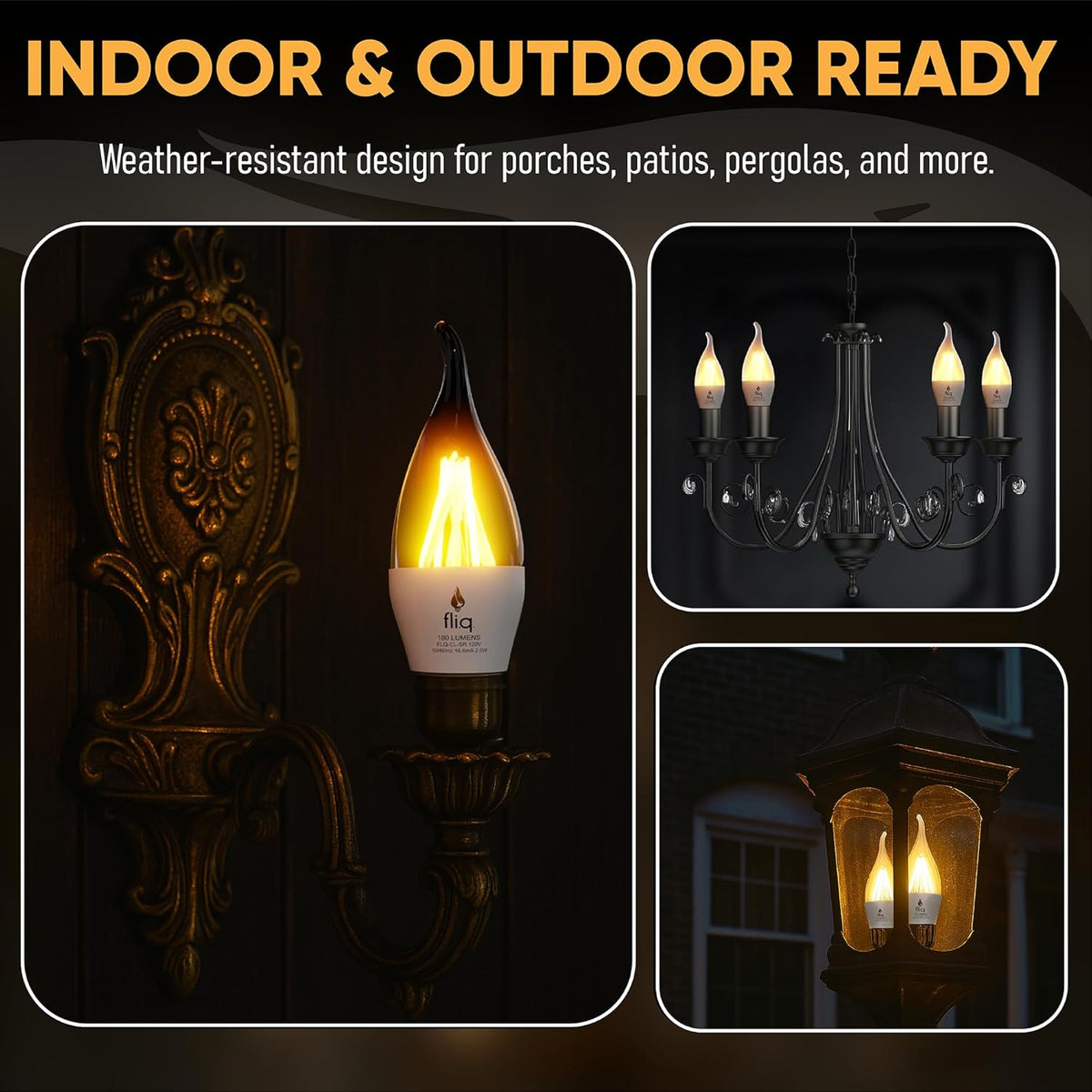 Fliq | LED Flame Light Bulb | 2 Pack | 2W | 4 Modes | Flickering Flame Bulb | 2023 Release |