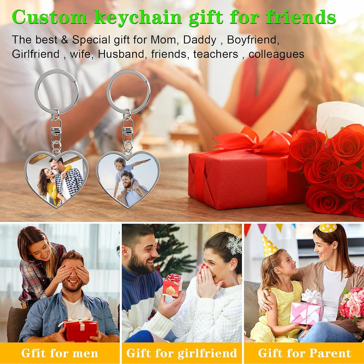 Double Side Custom Keychain with Picture Personalized Engraving Photo Text Customized Gifts for Men