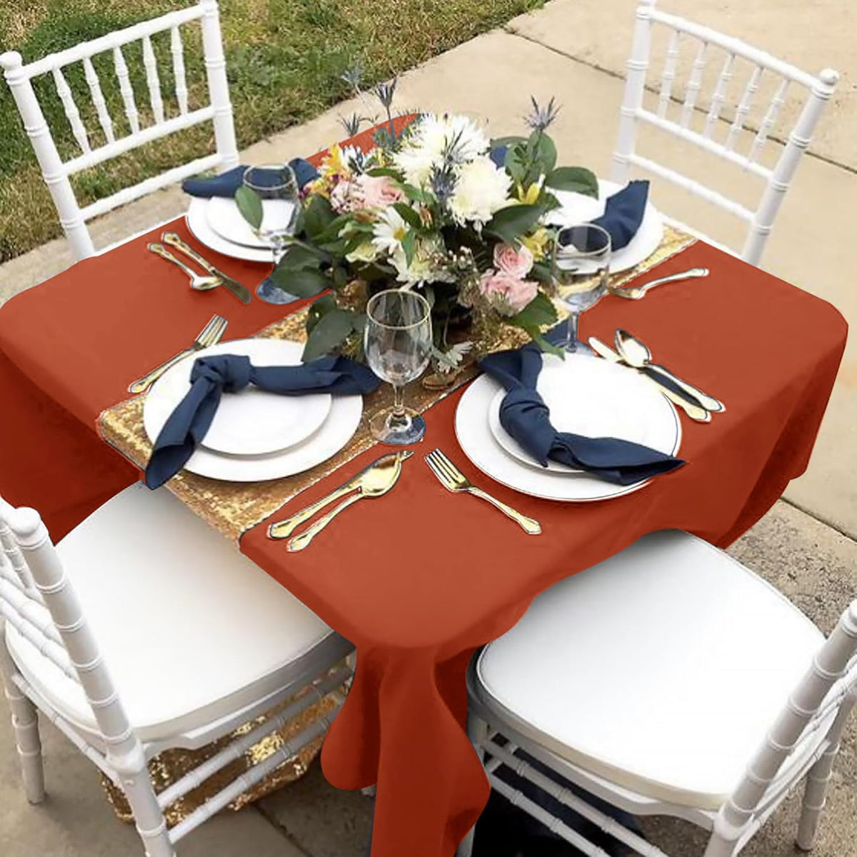 Fitable 6 Pack Square Fall Tablecloths - 70 x 70 Inches, Rust - Stain Resistant and Reusable Table