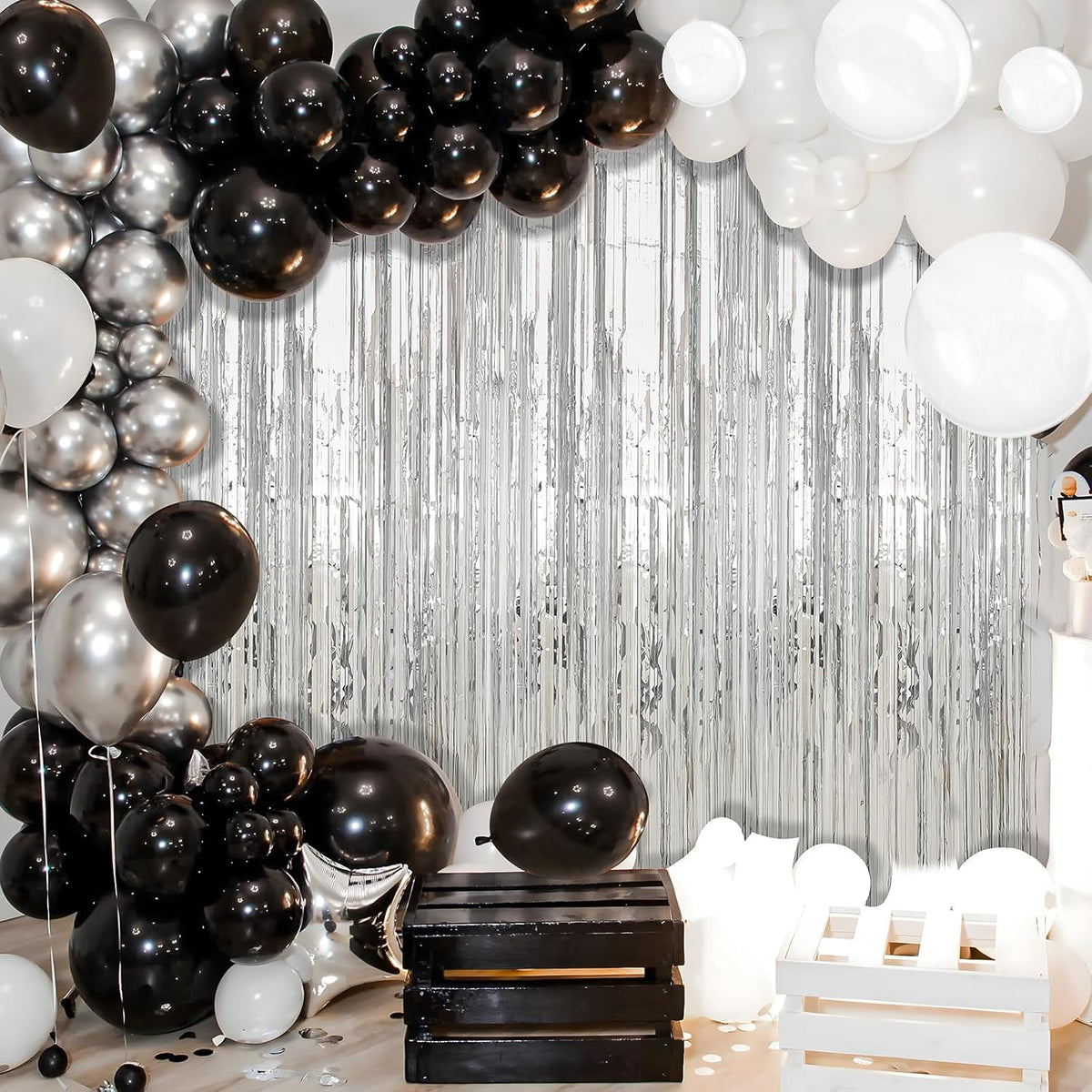 2 Pack Silver Foil Fringe Curtains Streamers Party Decorations 3.3 x 8.2 ft, Tinsel Curtain Fringe