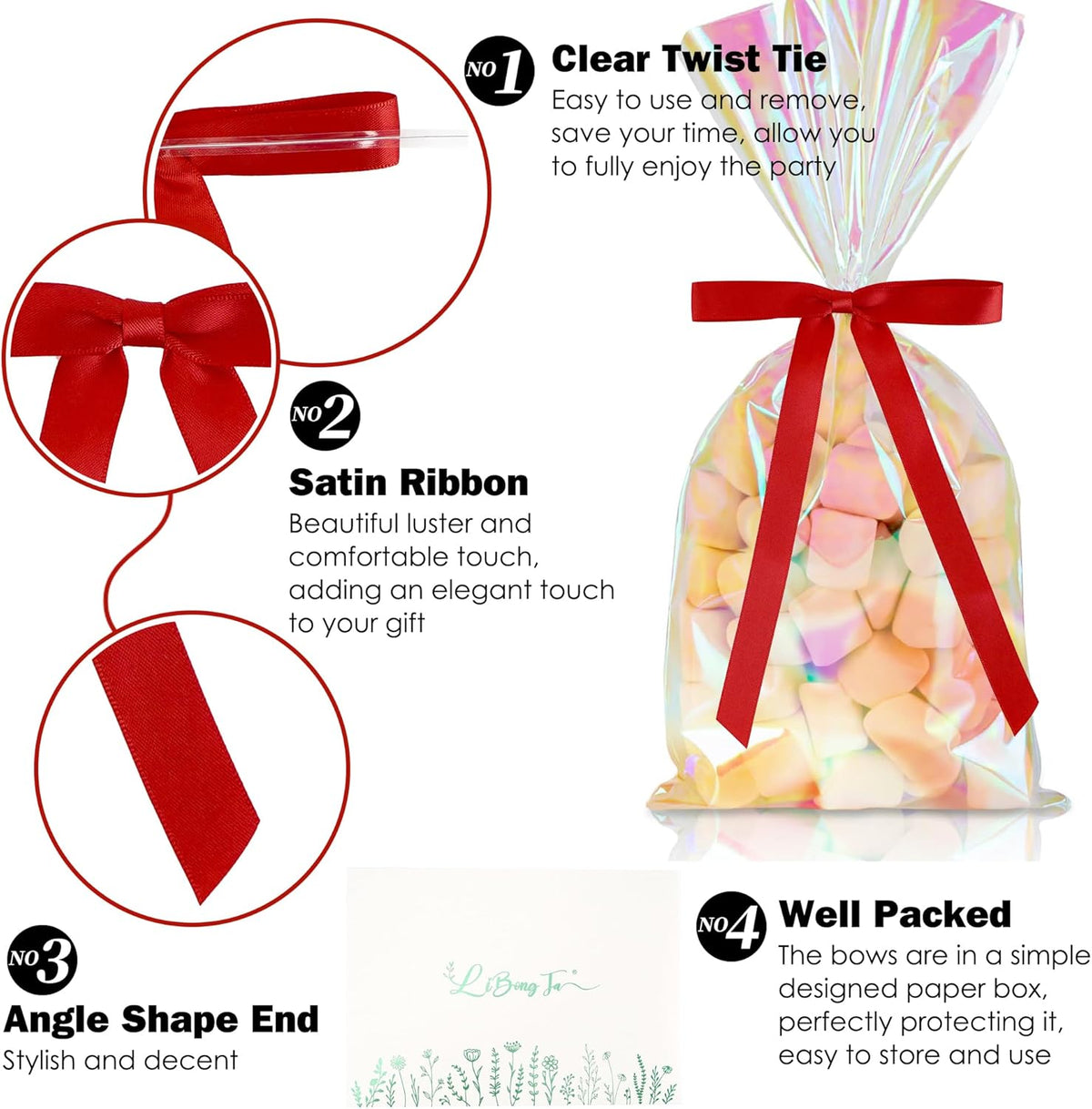 50 PCs Red Bow 5 Inch Long Tail Bows for Gift Wrapping, Easter Bow Party Decorations, Twist Tie