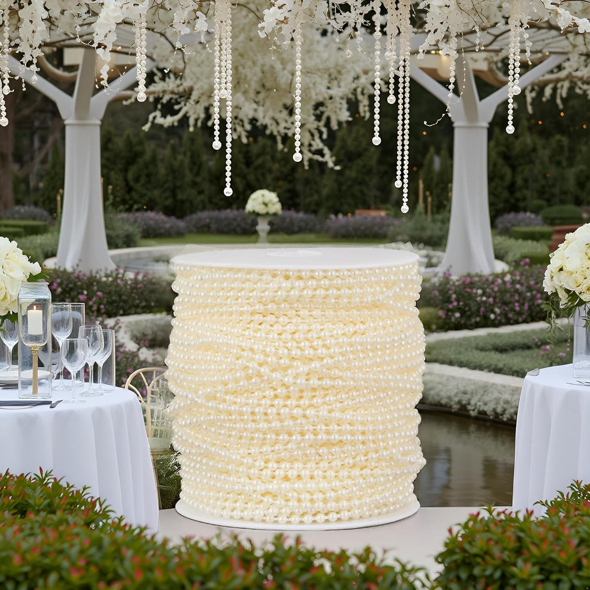 164 Feet Faux Pearl Beads Garland 3mm Craft String Pearls for Wedding Centerpiece Christmas Tree