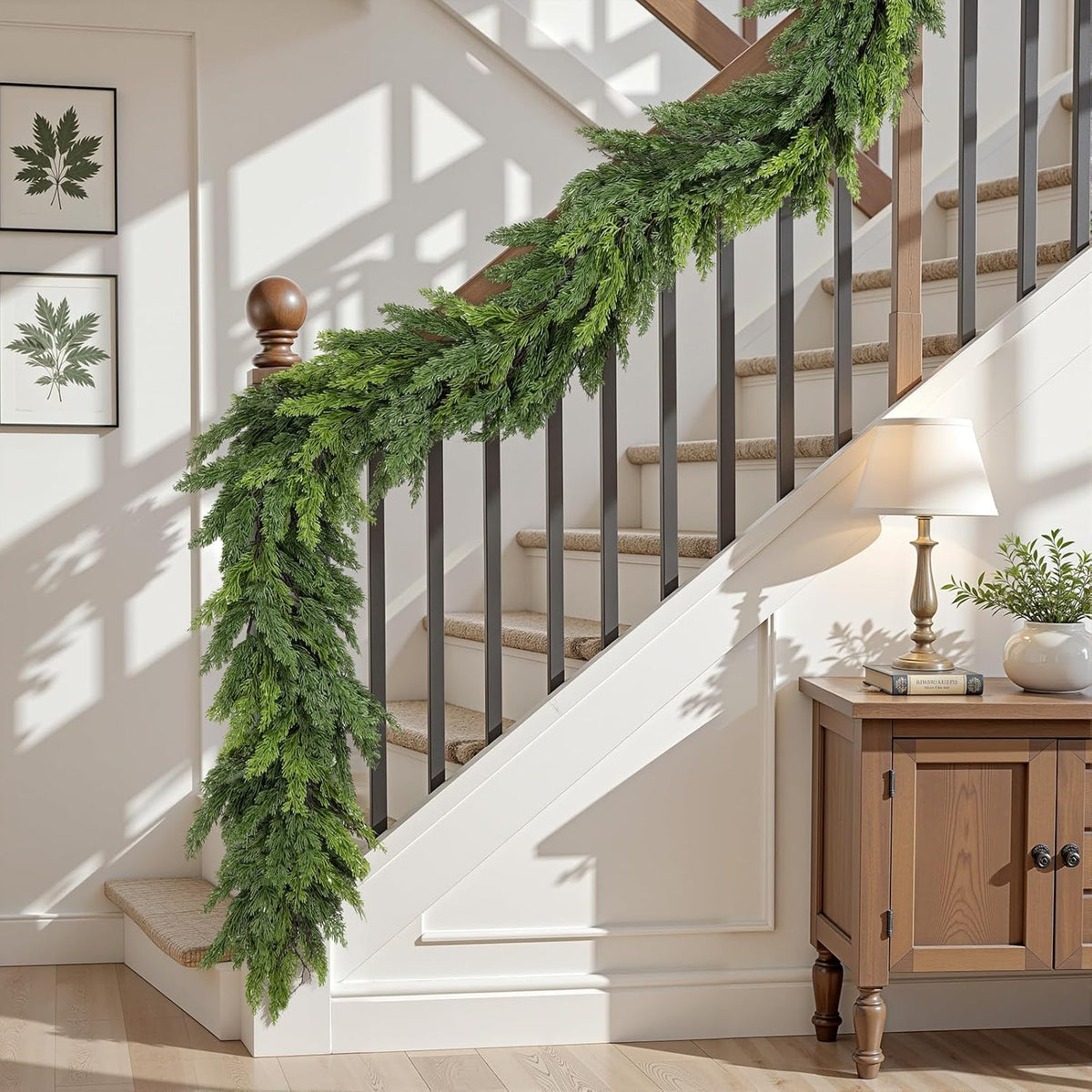 Alupssuc 9FT Christmas Garland, Cedar Garland -Real Touch Artificial Greenery Cypress Pine Garland
