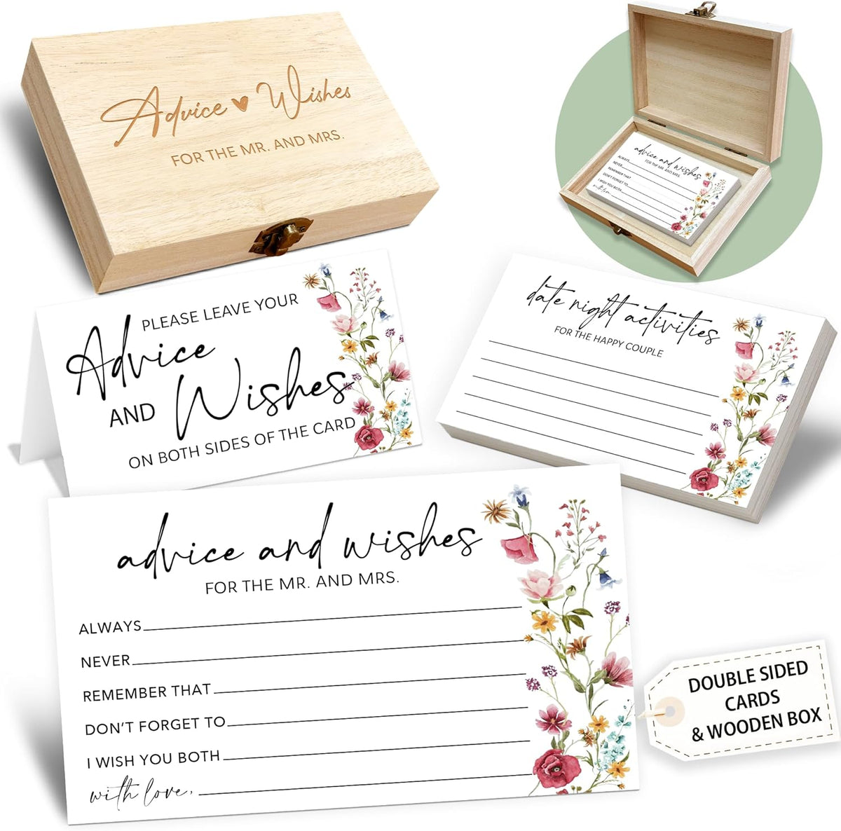 Wildflower Advice and Wishes for the Mr and Mrs - 50 Packs Wedding Advice Cards Bridal Shower Game