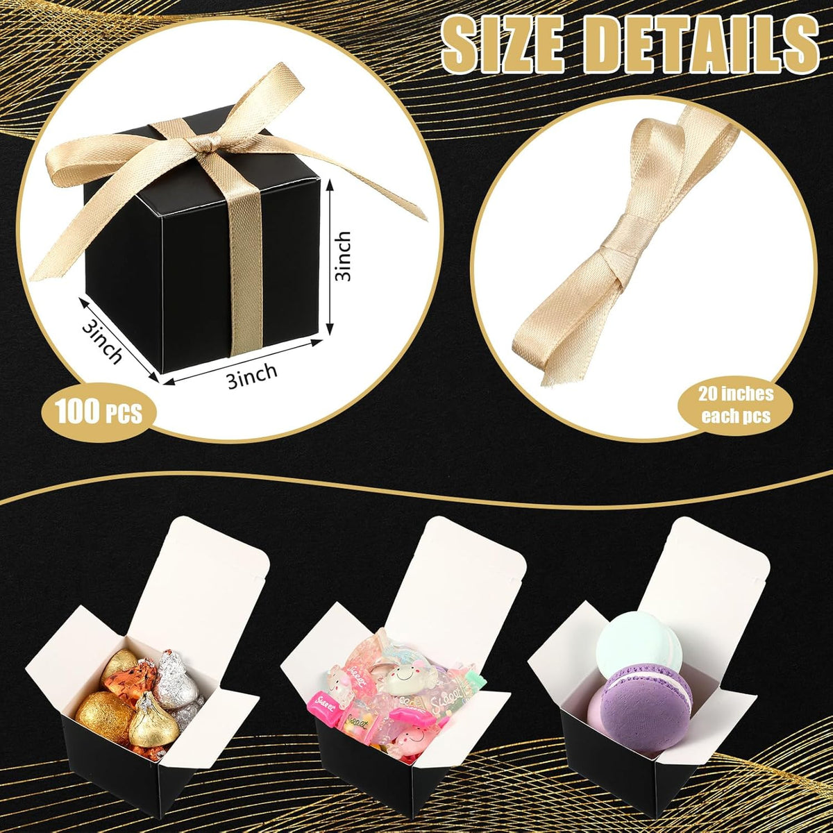 Jutom 100 Pcs Mini Favor Boxes Extra Small Candy Boxes Paper with Gold Ribbon for Christmas