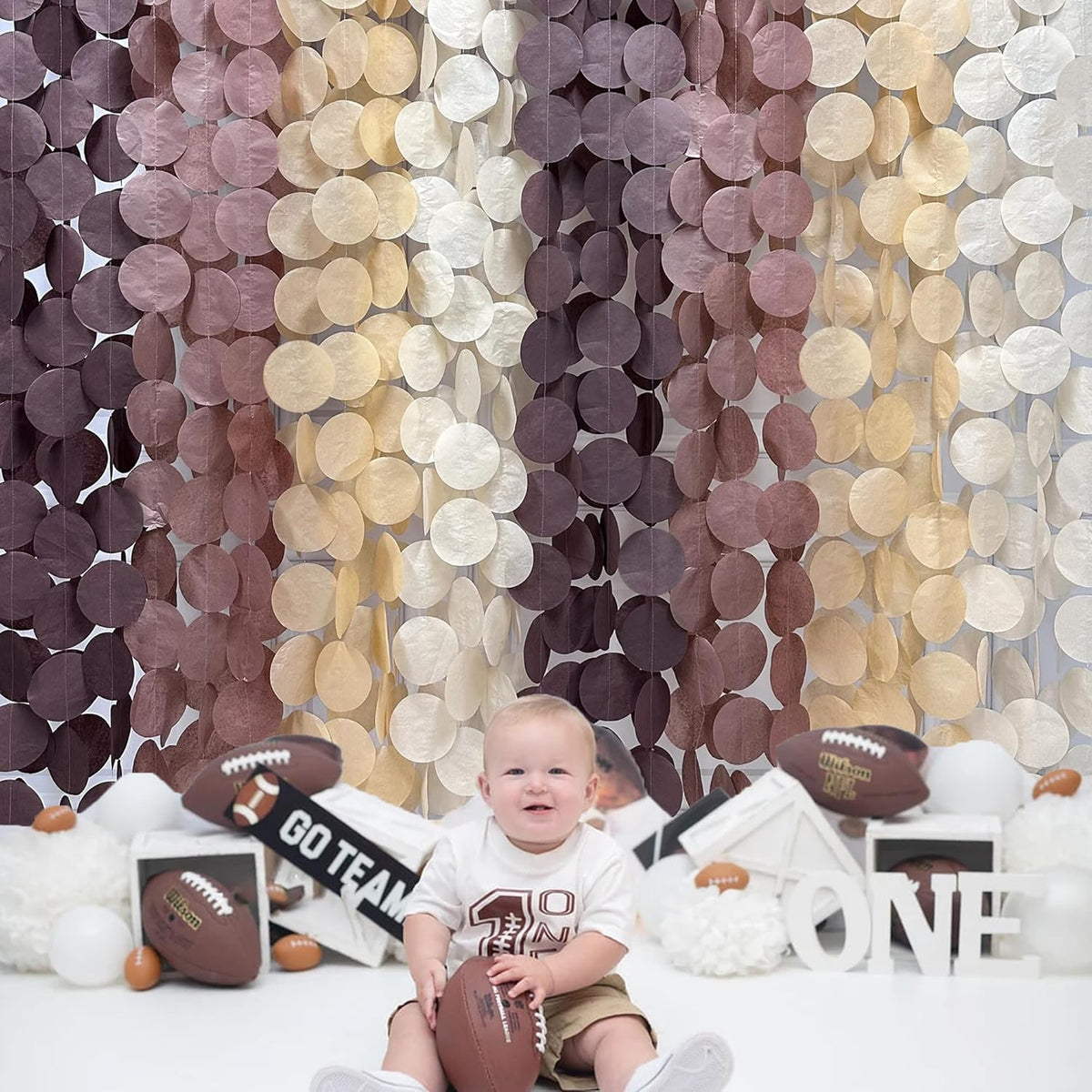 205Ft Brown Party Decorations Ombre Cream Tan Brown Boho Circle Dots Backdrop Streamer Tissue Paper