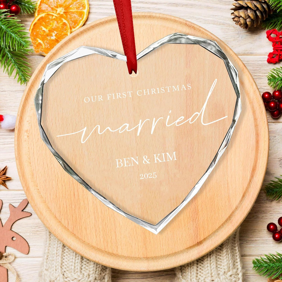 Personalized Glass Ornament 2025 for Married Couples with Name, Custom Wedding Keepsake Gift for