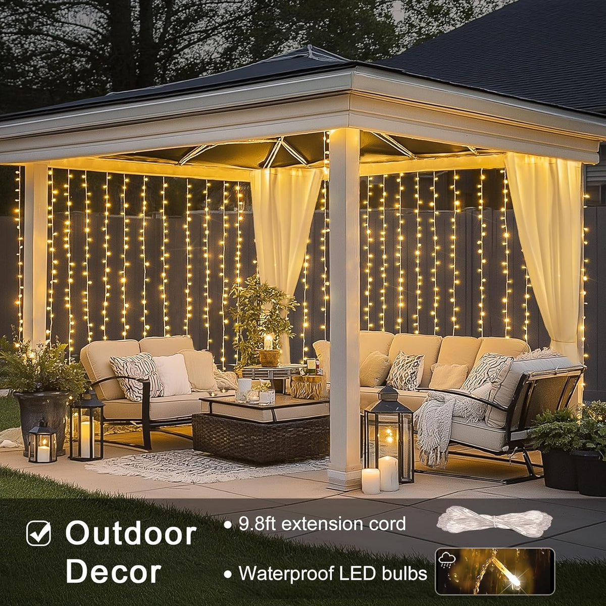 JMEXSUSS 300 LED Remote Control Christmas Curtain Lights, Plug in Fairy Curtain Lights Outdoor