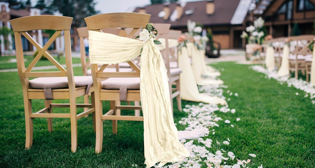 50 PCS Cheesecloth Chair Sashes, Bows Designed ChairSashes, 15.7x108 inch Chair Sashes for Aisle