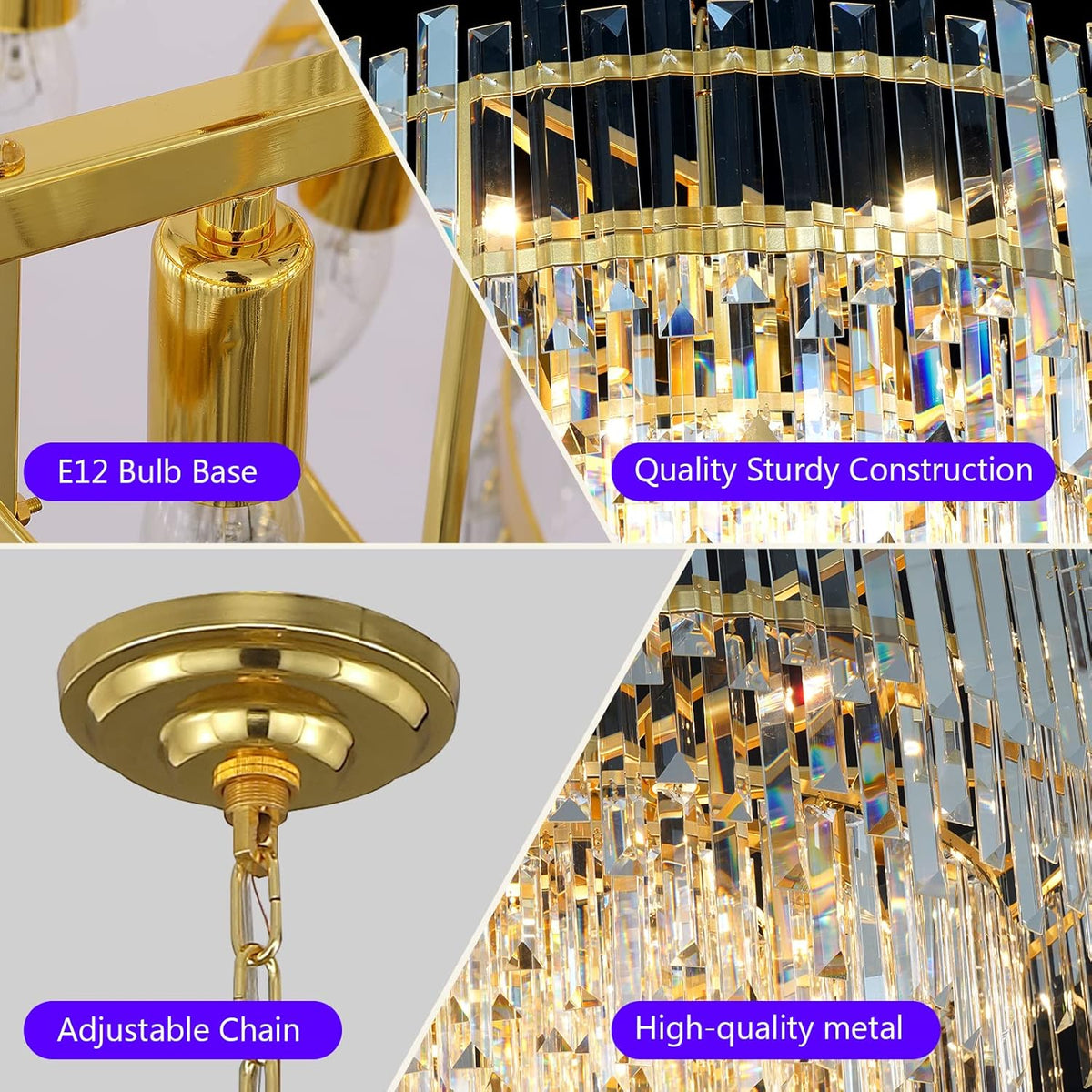 Gold Copper Crystal Chandelier Lighting 31'' for Dining Rooms Bedroom Foyer Entryway Ceiling