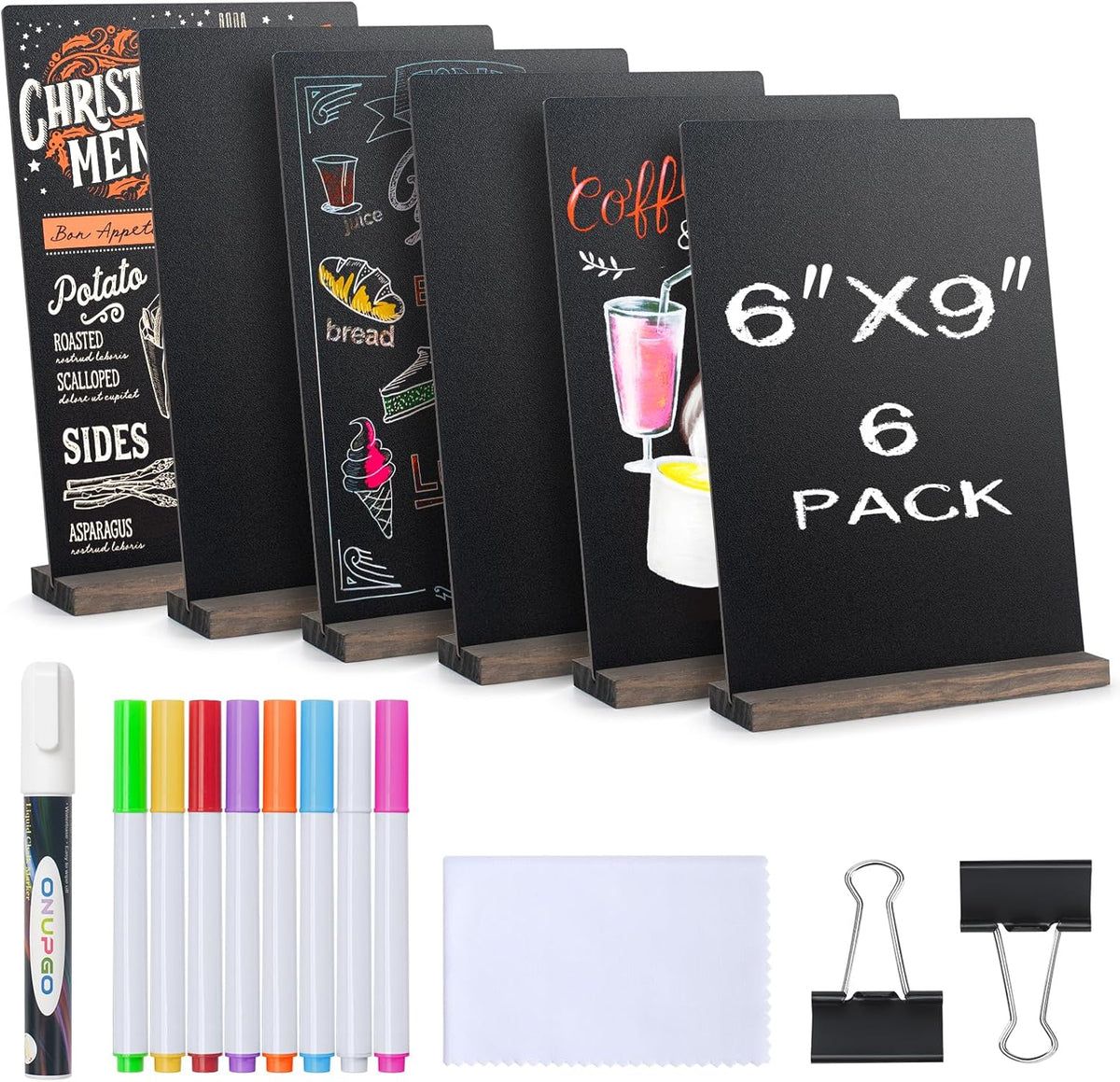 ONUPGO Mini Chalkboard Signs, 6 x 9 Inch Vintage Tabletop Chalk Board Sign with Base Stands