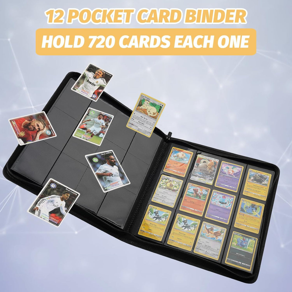 Trading Card Binder, Card Collection Binder Album Folder with 720 Side Loading Pockets, 12 Pocket