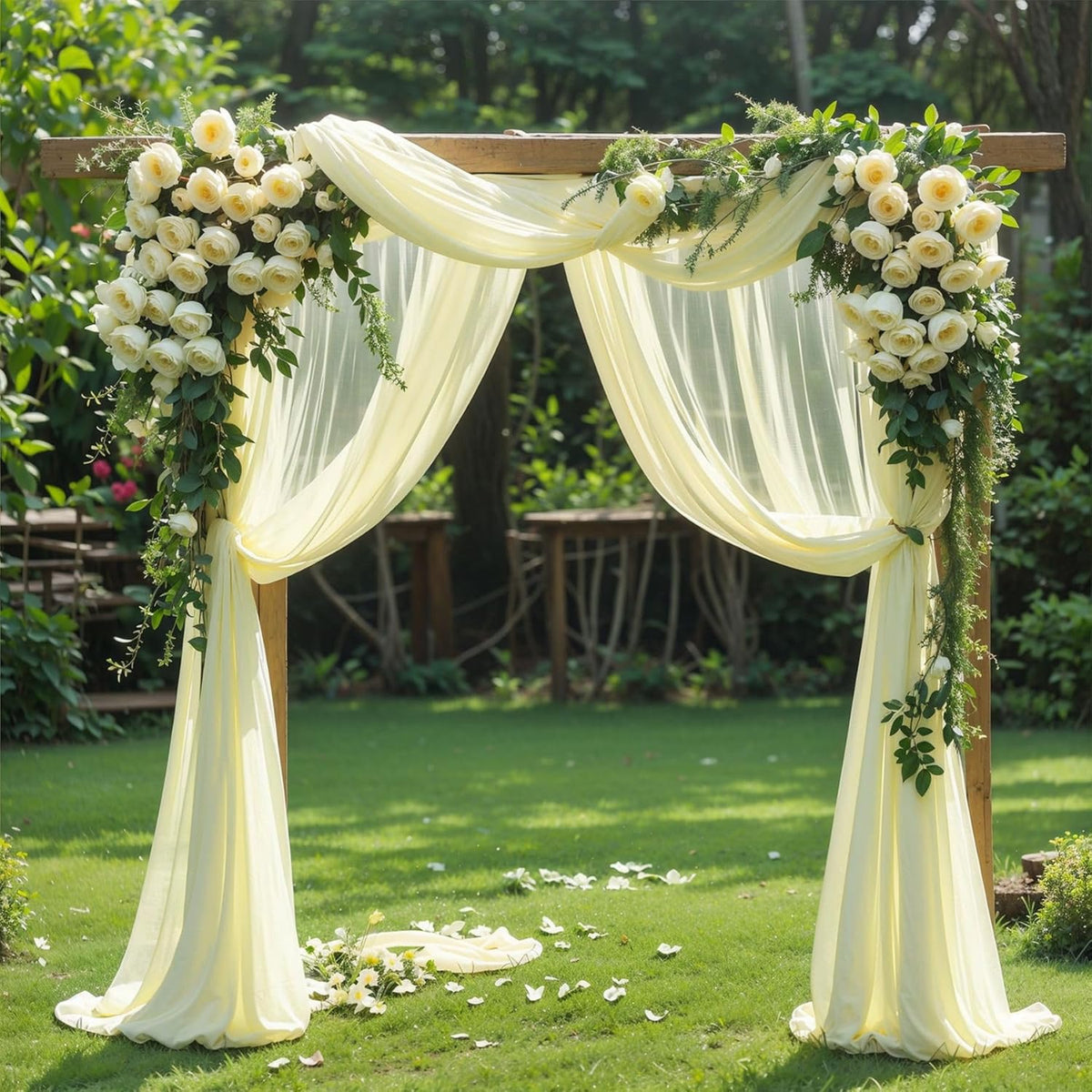 PARTISKY Wedding Arch Draping Fabric, Ivory Sheer Backdrop Curtain Chiffon Fabric Drapery for