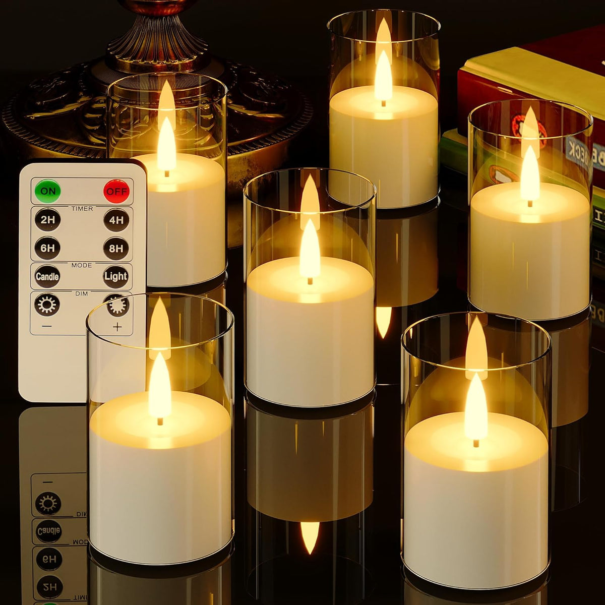 6Pack Flickering Flameless LED Candles with Remote & Timer, Battery Powered - Small Pillar &