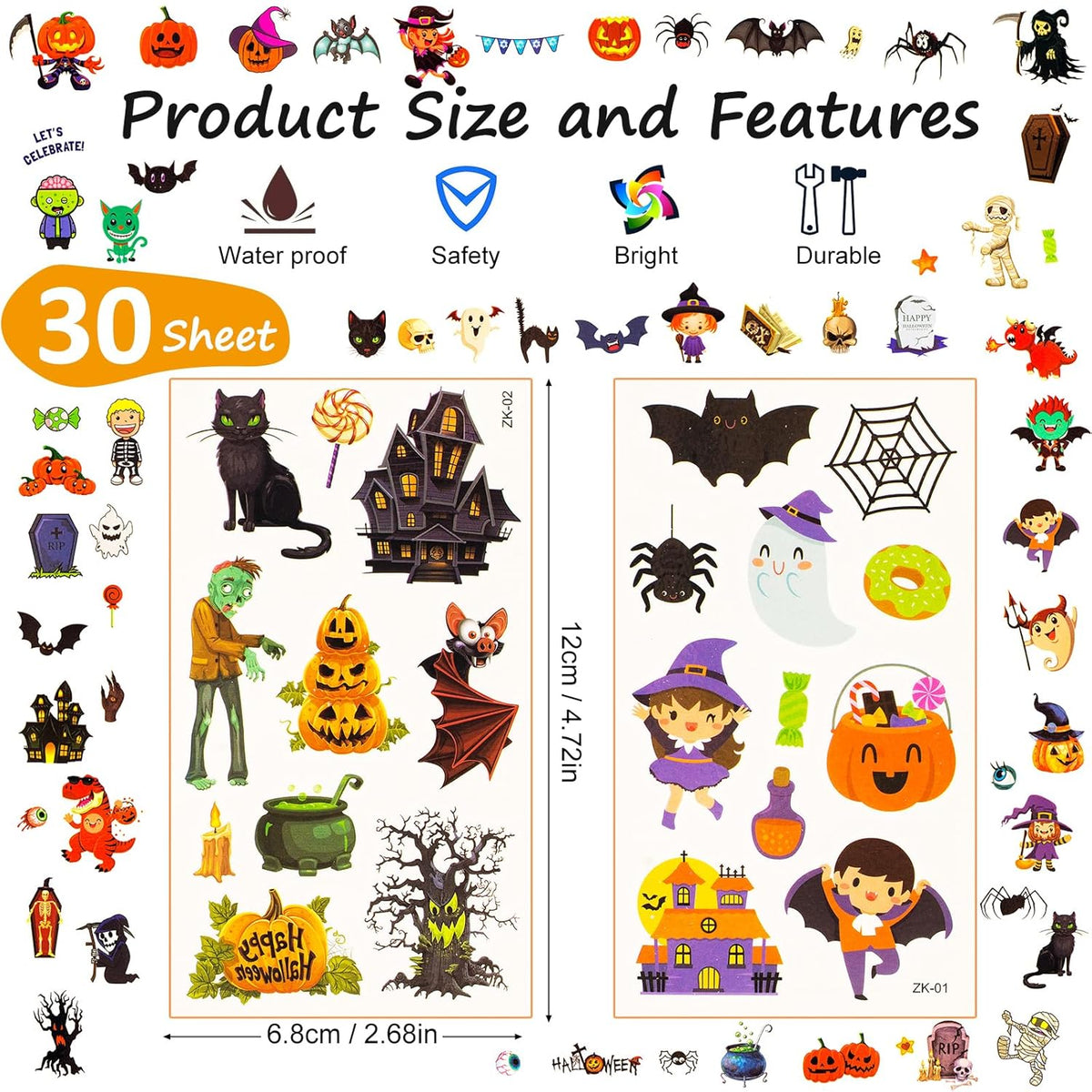 Tattoos for Kids, 300+ Mixed Styles Halloween Temporary Tattoos Stickers Set for Girls and Boys