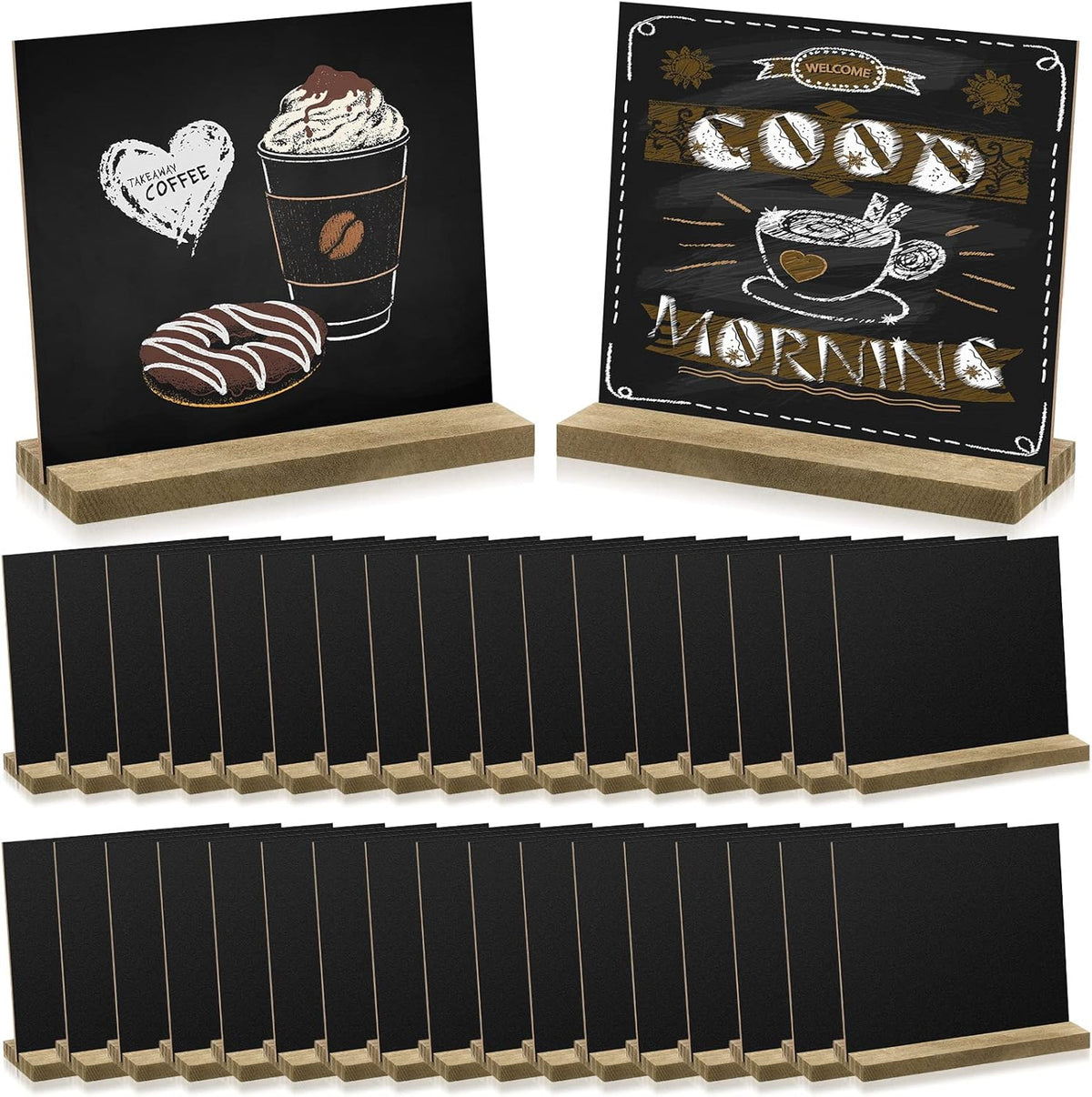 Queekay 36 Pcs Mini Chalkboard Signs Tabletop with Stand 5 x 6 Inch Wooden Chalkboard Sign Vintage