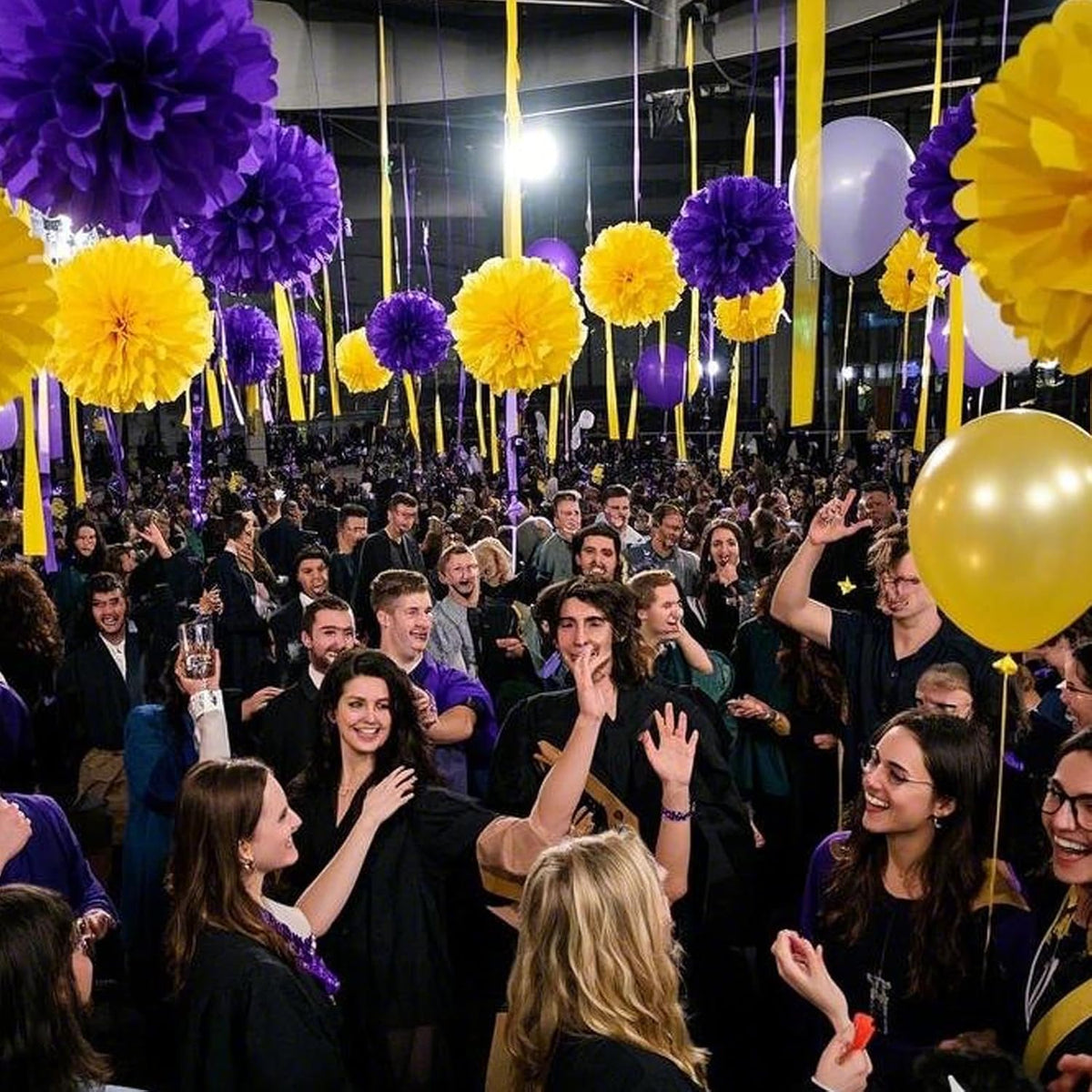 Capesaro Purple Yellow Tissue Paper Pom Poms，12PCS Tissue Paper Flowers for Basketball Sport Theme