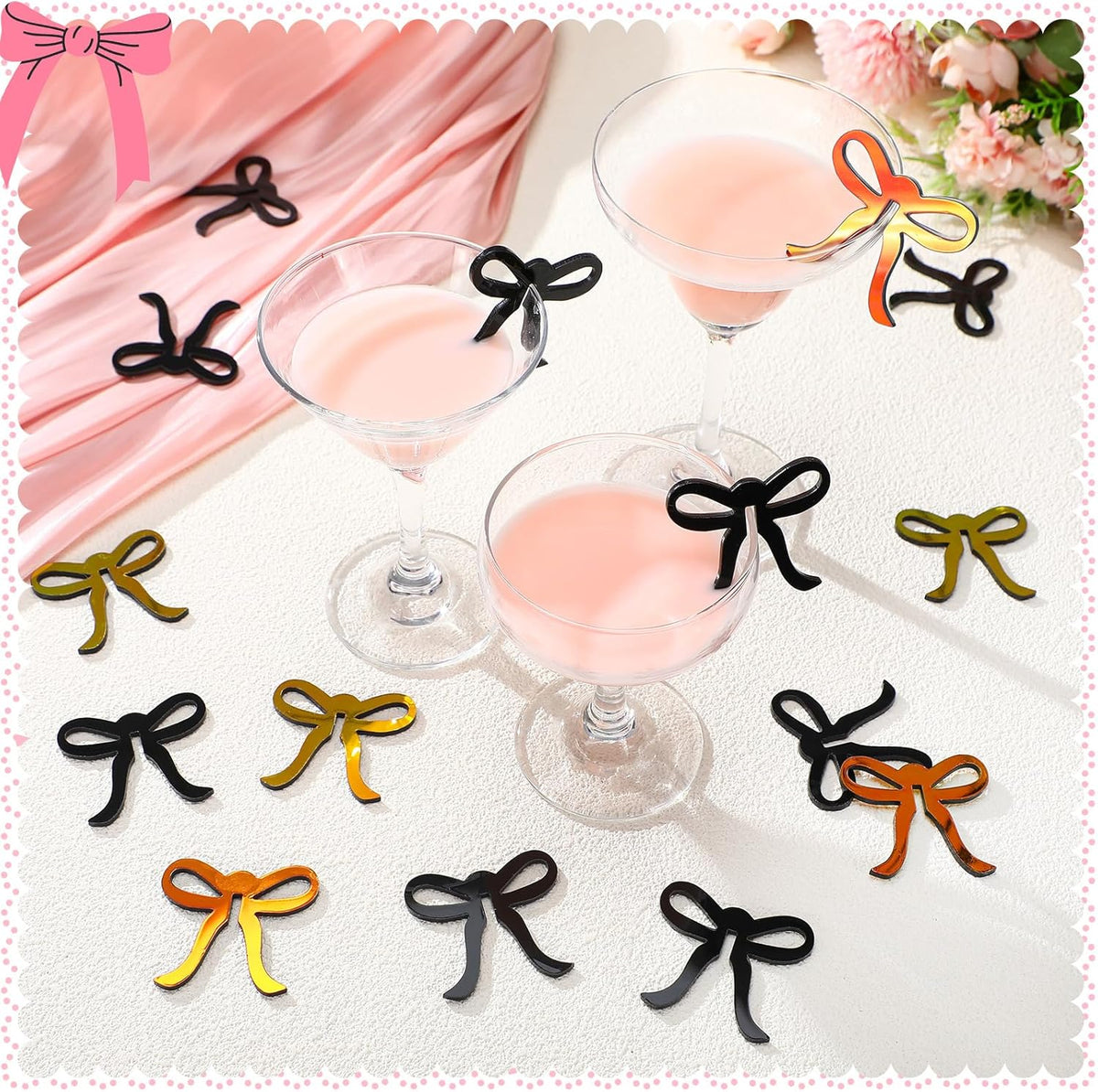 36 Pcs Bow Drink Markers Acrylic Drink Tags Bowknot Wine Glass Charms for Bachelorette Coquette