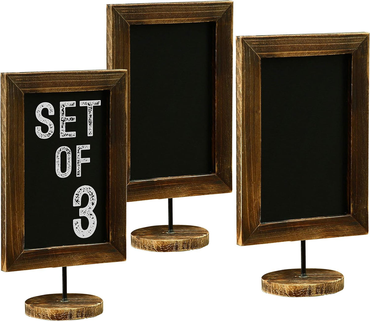 MyGift Set of 3 Tabletop Chalkboard Sign with Burnt Wood Frame and Round Base, Decorative Wedding