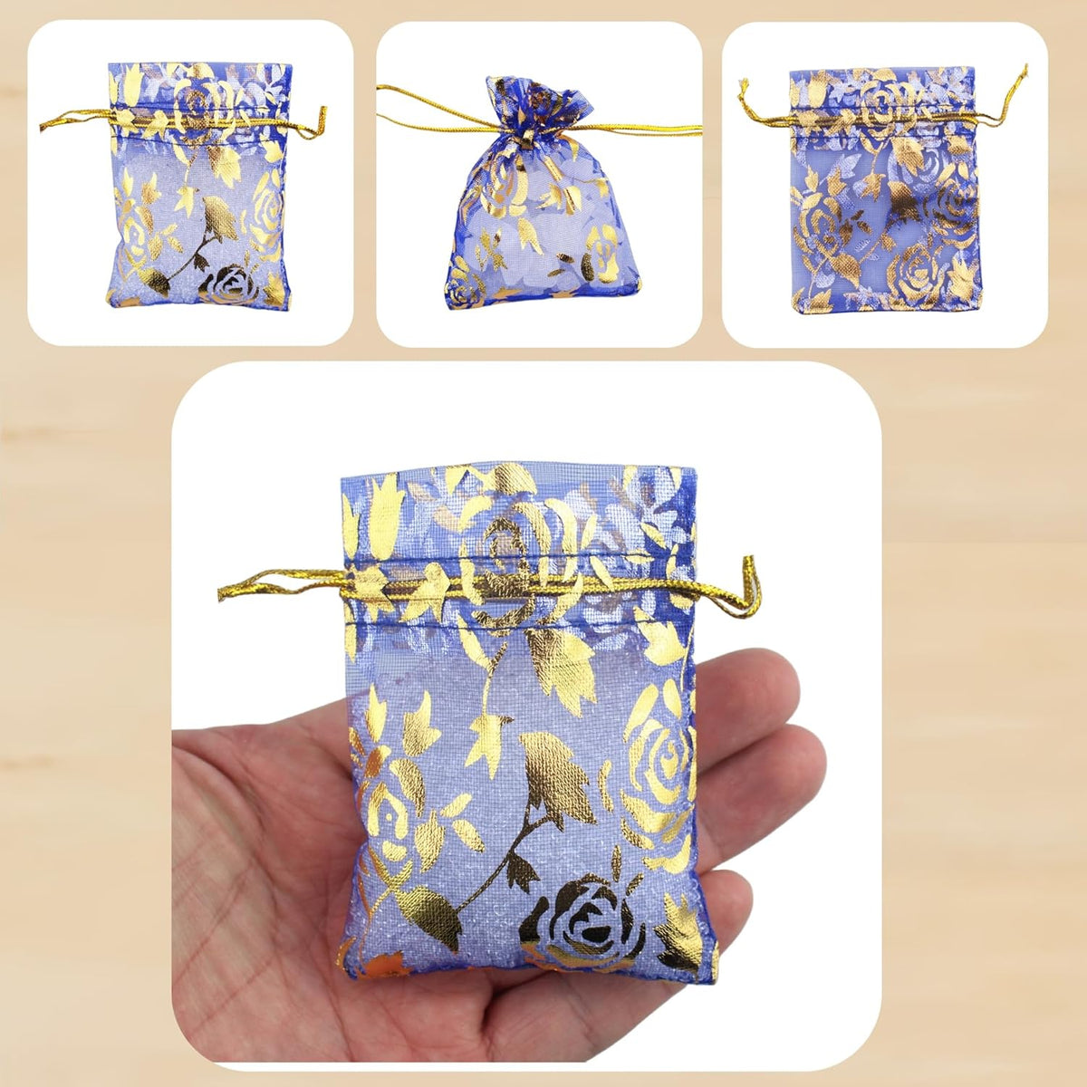 QIANHAILIZZ 100 Pack 2.8 x 3.5 Inch Flower Heart Organza Jewelry Gift Pouch Candy Pouch Drawstring