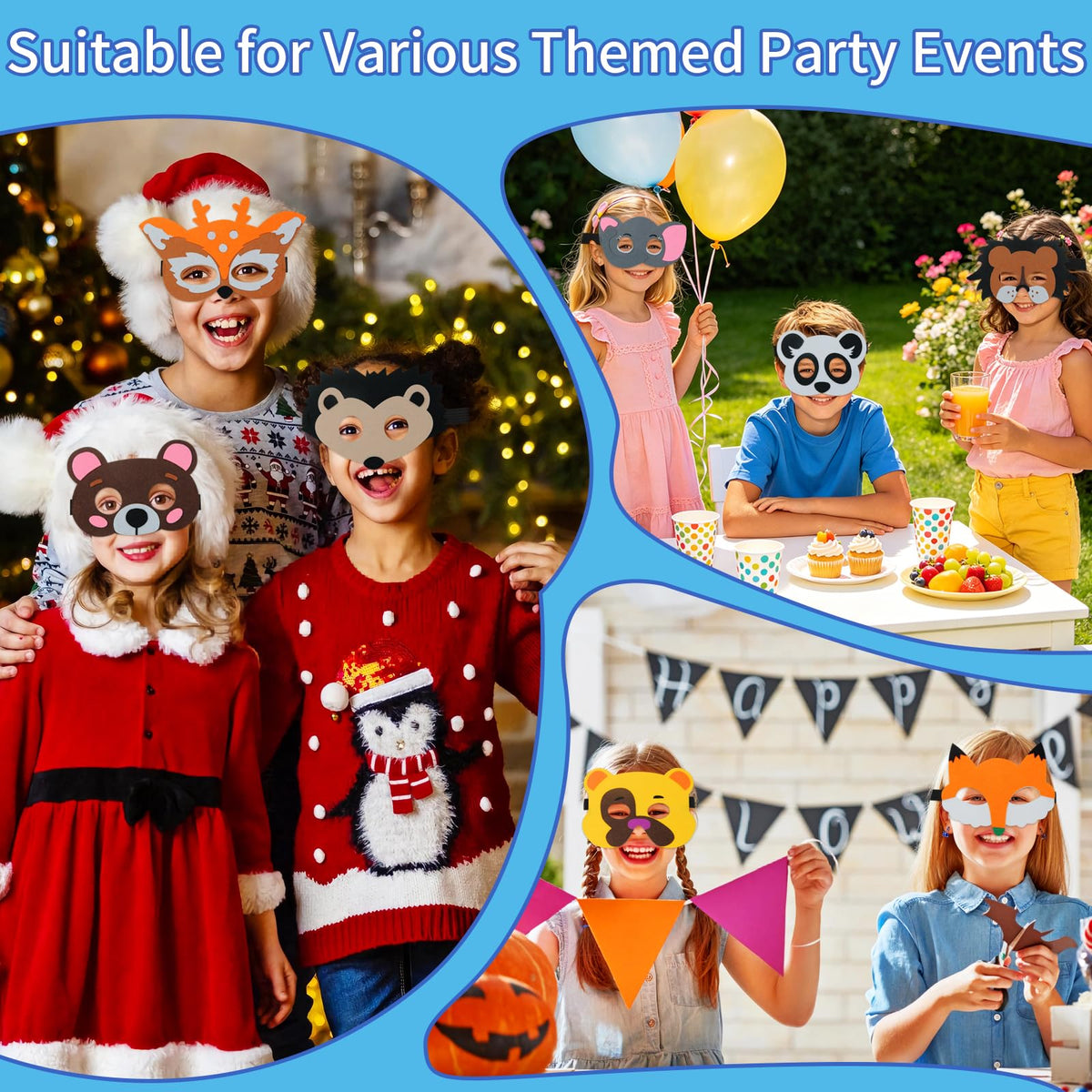 30 Pieces Felt Animal Masks for Kids Jungle Theme Party Favors Supplies