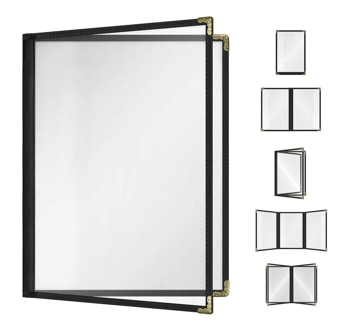 Goodsmart Restaurant Menu Covers - 25 Pack Black 8.5" x 11", 2-Page/4-View, Side-Loading Vinyl Menu