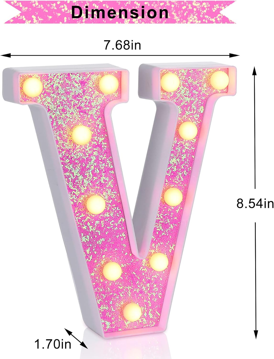 Foaky Pink Light up Letters，Pink Party Decorations,Girls Room Decor,Glitter Light Up