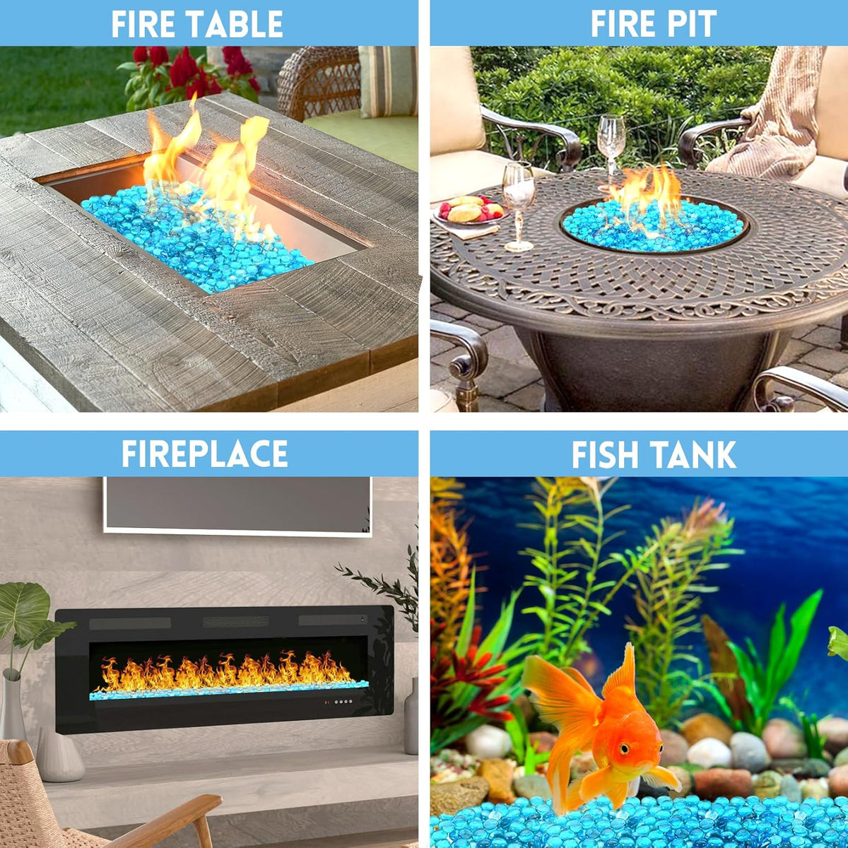Fire Glass for Propane Fire Pit, Fireplace and Outdoor Decorative. Caribbean Blue Round Firepit