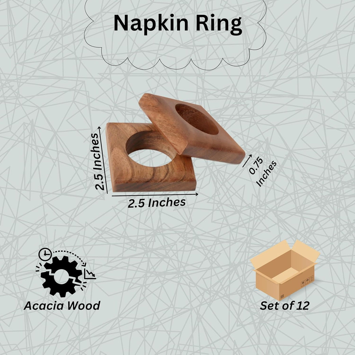 Wooden Napkin Rings Set of 12 Fall Decor for Home Square Acacia Wood Napkin Holders for Dining