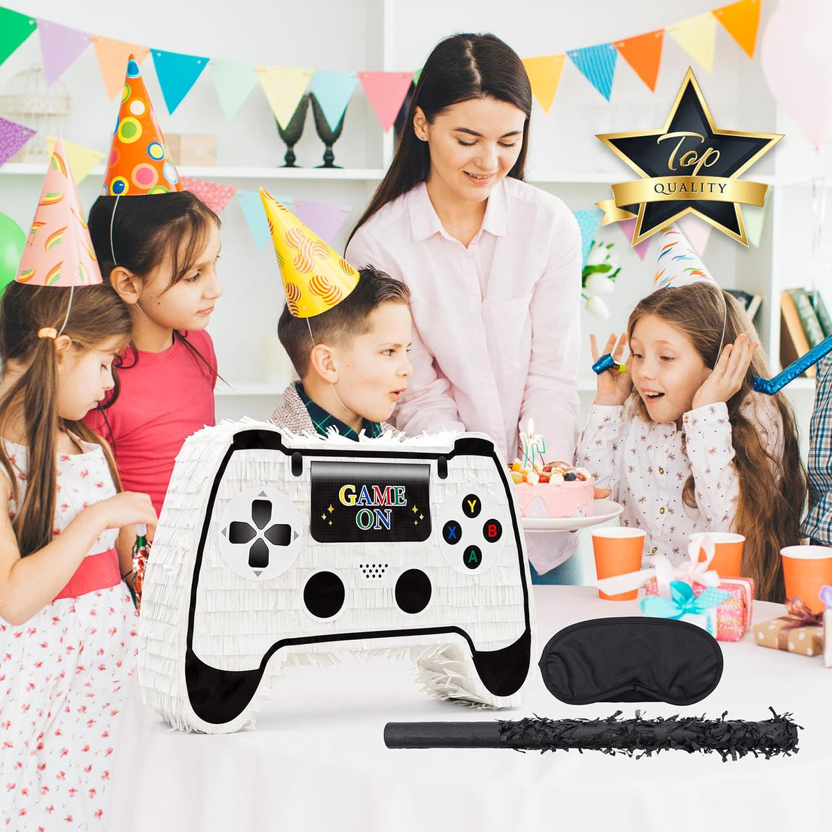 White Game Controller Pinatas Bundle with a Blindfold and a Bat(16.5 x 12 x 3.5 Inches), Perfect