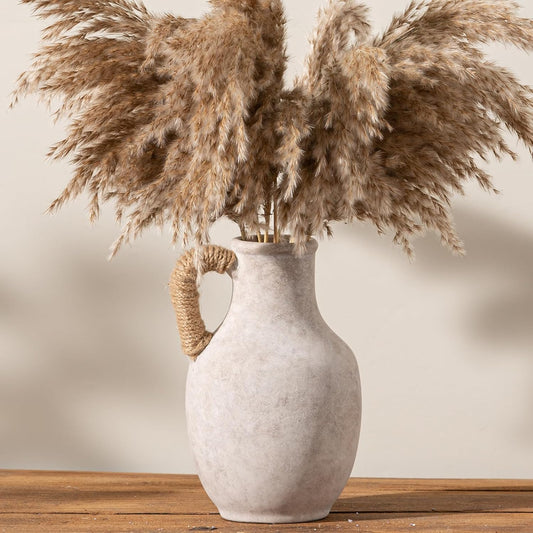 Ceramic Flower Vase Home Decor - 10 Inch Large White Rustic Table Flowers Vases Living Room Bedroom