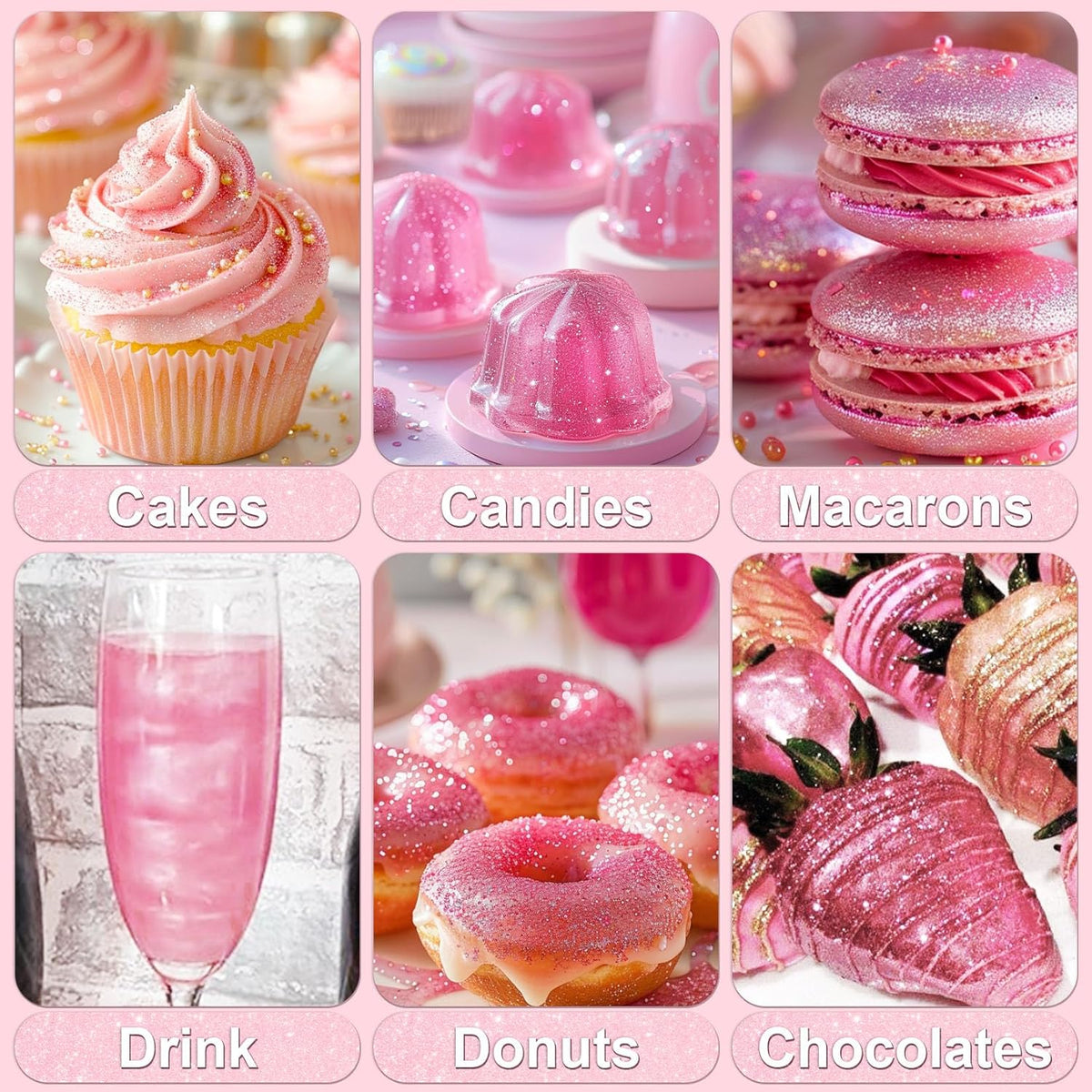 Pink Edible Glitter - 5g Food Grade Cake Decorating Shimmering Glitter, Edible Sprinkle Luster Dust